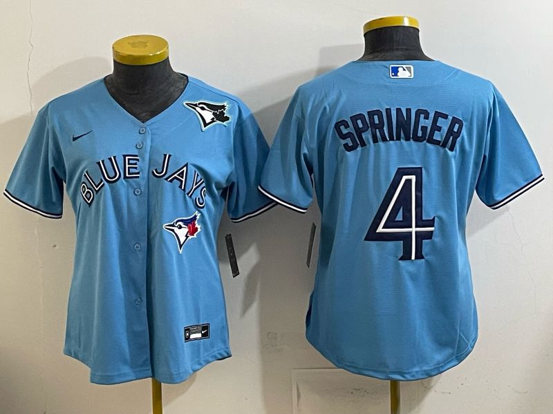Women 2025 Toronto Blue Jays #4 Springer  Light blue Game Nike MLB Jersey style 004